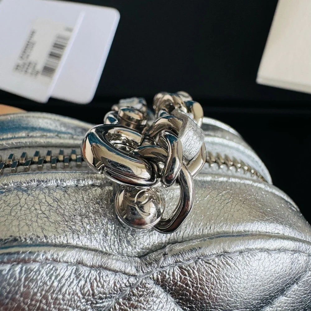 CHANEL Collectible Metallic Silver Heart Mini Bag Charm